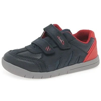 Image of Clarks Boy&#039;s Rex Play T Sneaker, Navy Red Lea, 4 UK Child
