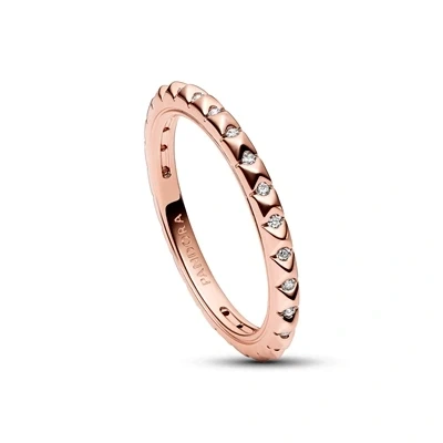 Image of Pandora ME Pyramids studded 14k rose gold plated ring with clear cubic zirconia, 54