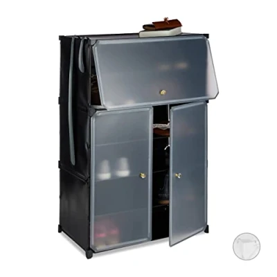 Image of Relaxdays Plastic Cabinet, XL Modular Shelf, Shoe Rack for 24 Pairs, 6 Compartments, 94x61.5x31.5 cm, Black, Steel