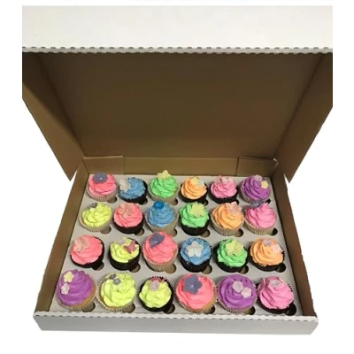 Image of LARRYROO Pack of 5 x Strong White 24 Cupcake Muffin Cup Cake Boxes &amp; Tray 4 Inches DEEP