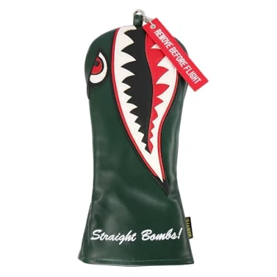 Image of SHABIER New War Shark Flying Tiger Warshark Golf Driver Headcover for Taylormade M3 M4 M5 M6 SIM Club(Green Cover)