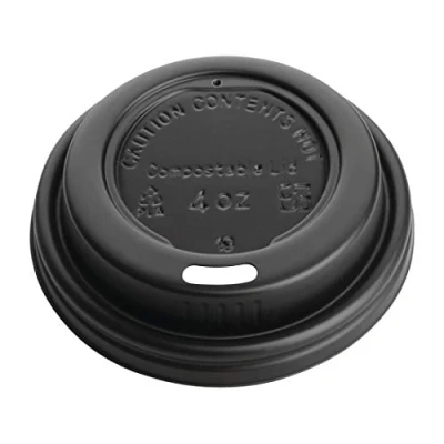 Image of Fiesta Green Compostable Espresso Cup Lids 113 ml / 4 oz (Pack of 50), Black, CPLA Coffee Lids, Certified BS EN 13432, Suitable for Temps up to 100C, DY982