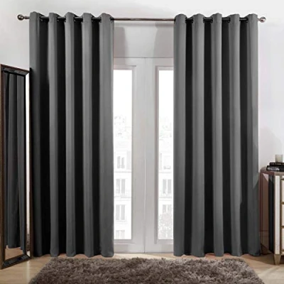 Image of Dreamscene Eyelet Blackout Curtains Set of 2 Thermal Ring Top Window Treatment Panels Charcoal Grey, Width 46&quot; x Drop 72&quot;