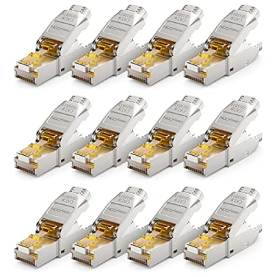 Image of deleyCON 12x CAT 8 Network Connector RJ45 Tool Free Shielded 40Gbit/s for Raw Cable Installation Plug Ethernet LAN DSL Patch