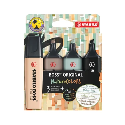 Image of Highlighter STABILO BOSS ORIGINAL NatureCOLORS Pack of 4 Beige, Warm Grey, Earth Green, Black