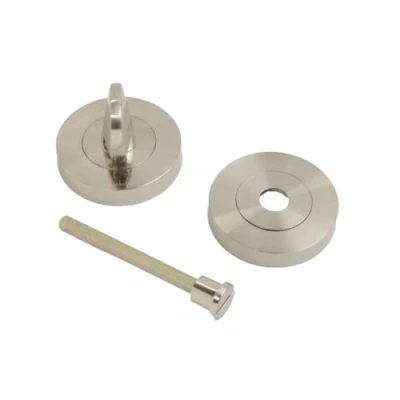 Image of VIBE Bathroom Turn Keyhole Escutcheon on Satin Nickel Plated Cover for Internal Doors Security and Protection from Key Damage