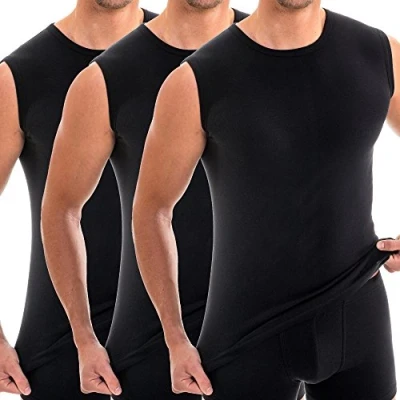 Image of HERMKO 3040 3 Pack Men&#039;s Round Neck, Tank top Vest, 100% Organic Cotton, Size:Large, Colour:Black