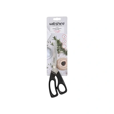 Image of Wiltshire Laser Plus General Purpose Scissors, Large, Stainless Steel Blade with Plastic Handles, Durable Kitchen Shears, Right &amp; Left Handed, 23x7.5x1.5cm, Black Silver