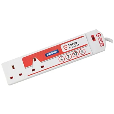 Image of STATUS Multi Plug Extension 4 Socket Cable 2m Lead 13A Surge Protected with Neon Indicator S4W2MSPS9