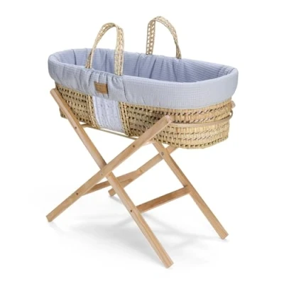 Image of Clair de Lune Reversible Moses Basket Bundle, Includes Organic Palm Basket, Dressing, Folding Stand, Mattress 75 x 28 cm