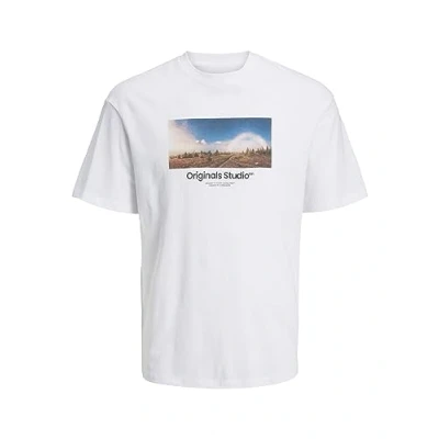Image of JACK &amp; JONES Men&#039;s Jorvesterbro Photo Ss Tee Crew Neck Sn Polo Shirt, Bright White, L