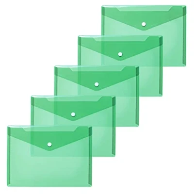 Image of HERMA 20053 Document Wallets A5 Transparent Green Pack of 5 Small Pockets Envelopes with Press Stud Fastening, Plastic for School, University, Office, Travel