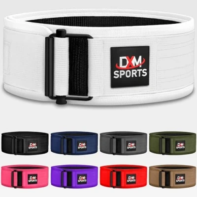 Image of DXM SPORTS Self Locking Weight Lifting Belt Men Women Gym Fitness Strength Training, Bodybuilding Powerlifting Weightlifting Workout, Deadlift Squat, Pro Exercise (White, Medium)
