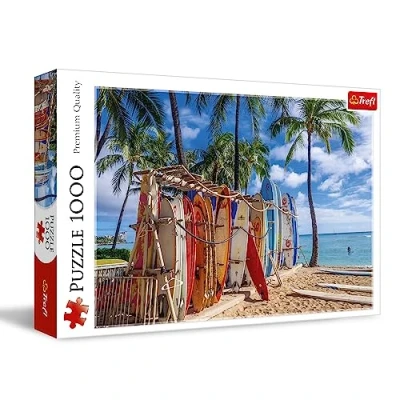 Image of Trefl Waikiki Beach Hawaii 1000 Piece Jigsaw Puzzles for Adults &amp; Children Aged 12+ Surf Boards Palm Trees Puzzle