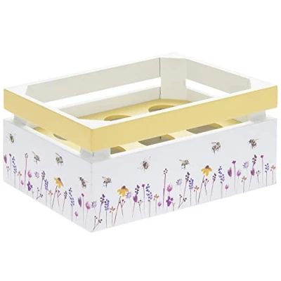 Image of Busy Bee Design 6 Eggs Wooden Storage Case Kitchen Organiser Container Egg Crate