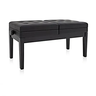 Image of Double Duet Piano Stool with Storage by Gear4music Gloss Black Finish