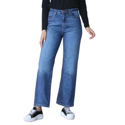 Image of MYT Womens Wide Leg Jeans Ladies High Waist Straight Fit Baggy Denim Pants Blue 18