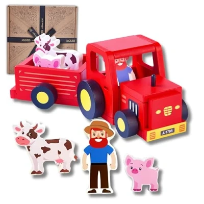 Image of Jaques of London Wooden Tractor Toy Red Toys for 1 Year Olds 2 Britains Farm Toddlers Since 1795