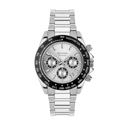 Image of Sekonda Classic Circuit Men&#039;s 43mm Chronograph Watch in Silver with Analogue Date Display, and Stainless Steel Strap 30201