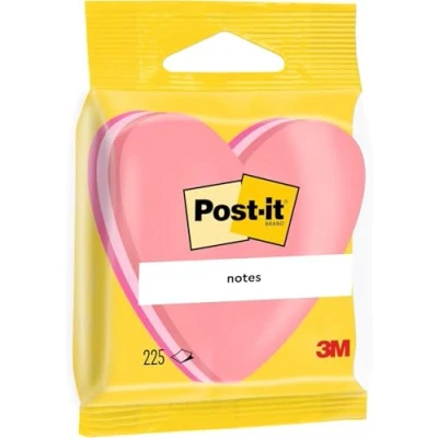 Image of Post it Notes Die Cut Shape, Heart, Pink, 70 mm x mm, 225 Sheets Self stick For Note Taking, To Do Lists &amp; Reminders