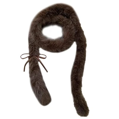 Image of alloneslife Elegant Faux Rabbits Furs Scarf For Female Teens Girl 2000s Long Winter Warm Skinny Simple Neck Scarves