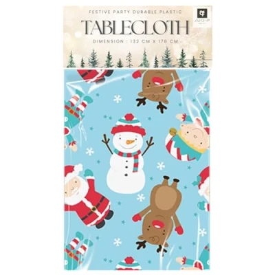 Image of AKH® Printed Christmas Table Cover 132cm x 178cm Rectangular Cloths Festive Design Santa Reindeer Snowman Tablecloths for Xmas Party Holiday Decorations Supplies