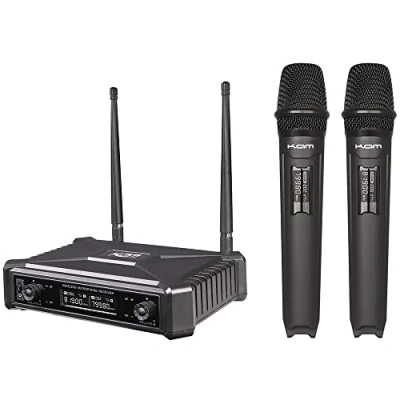 Image of KAM KWM11PRO Dual Wireless Microphone System with UHF Fixed Channel Receiver, 2 Handheld Mics, LCD Display, and Carry Case