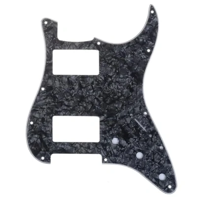 Image of Musiclily Pro 11 Hole HH Strat Pickguard 2 Humbuckers Scratch Plate for American/Mexican Fender Standard Stratocaster Modern Style Electric Guitar, 4Ply Black Pearl