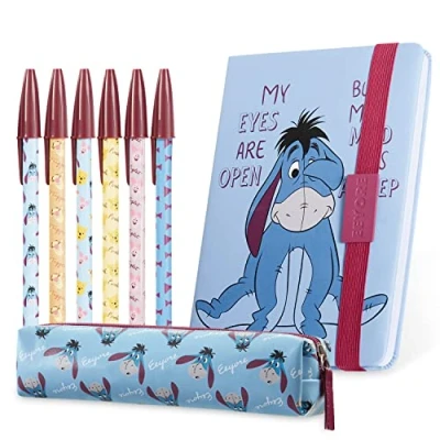 Image of Disney Pencil Case And Stationery Set Eeyore Winnie The Pooh Mandalorian Minnie Mouse Mickey Notebook Pen School Supplies Work Office Baby Yoda Gifts (Blue Eeyore)