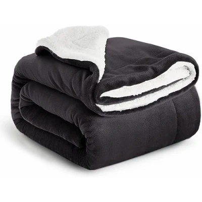 Image of Imperial Rooms Sherpa Fleece Blanket Bed Throws Blankets For Sofas Soft Fluffy Thick Reversible Microfiber Throw (Black, Super King (230 x 270 Cm))