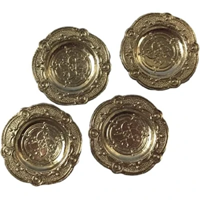 Image of Melody Jane Dolls House Silver Charger Plates Victorian Tableware Dining Kitchen Accessory