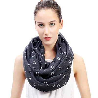 Image of Lina &amp; Lily Horseshoe Print Lightweight Snood Scarf (Grey)