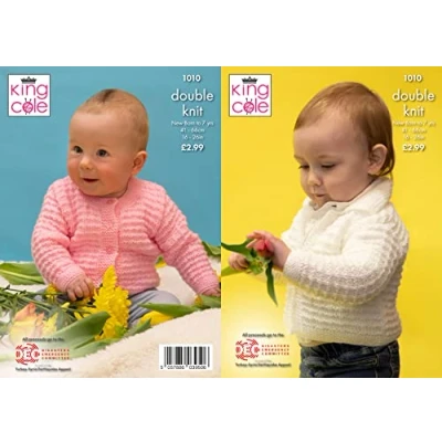 Image of King Cole Double Knit Baby DK Charity Knitting Pattern Round Neck or Collar Cardigan (1010)