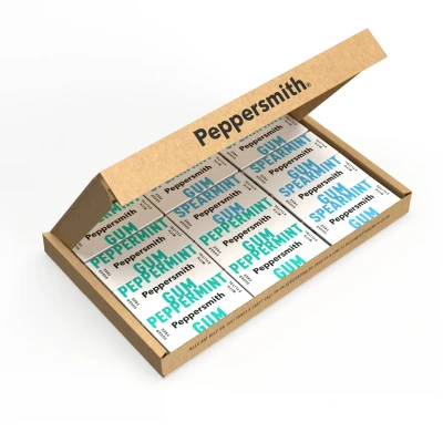 Image of Peppersmith Spearmint &amp; Peppermint Gum Mixed Pack Chewing Xylitol Sugar Free 100% Plant Based Breath Freshener Benefits Oral Health Pocket 12x15g