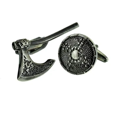 Image of Antique Finish High Detail Viking Battle Shield &amp; Axe Cufflinks Presented in a Cufflink Box
