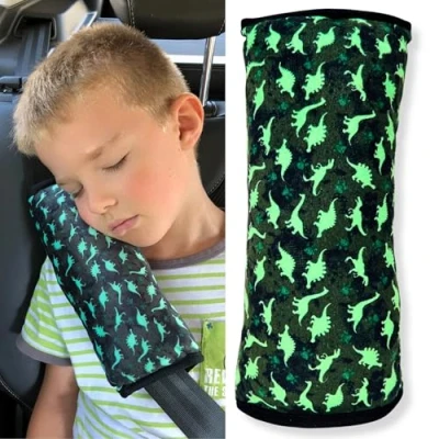 Image of HECKBO car seat Travel Pillow for Children Kids Machine Washable Seatbelt Cover Pillows Protection Pillow, Vacation Harness Pads 11.81 x 4.72&quot; (Dinosaur)