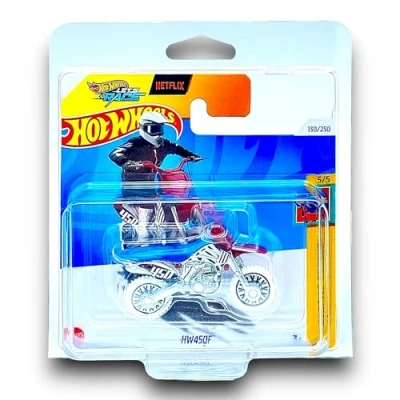 Image of Hot Wheels HW450F (Red, White &amp; Blue Let&#039;s Race) 5/5 HW Xtreme Sports 2024 130/250 (Short Card) includes a KLAS Car Keeper Protector Case HTD59