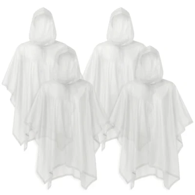 Image of 4pk Rain Poncho Adult Waterproof Coats for Women &amp; Men Disposable Adults Clear Raincoat Cover Coat Ponchos Plastic