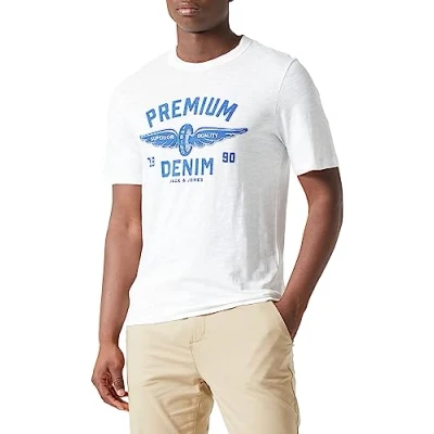 Image of JACK &amp; JONES Men&#039;s Jprbluhenry SS Tee Crew Neck T Shirt, Cloud Dancer, M