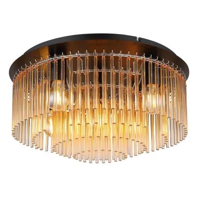 Image of Gorley Ceiling Light Matt Black Amber Glass Shade 5x E27