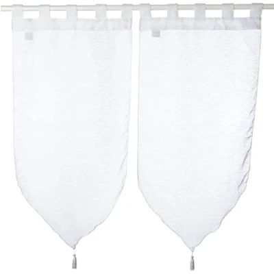 Image of Douceur d&#039;Interieur 2 NET Curtain Pompon 45/90 Voile Sable LISSEA Blanc, 45 x 90 cm