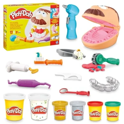 Image of Play Doh Drill &#039;n Fill Dentist Toy for Children 3 Years and Up with 8 Modelling Compound Pots, Non Toxic, Assorted Colours