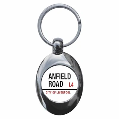 Image of Ozorath Anfield Road L4 City of Liverpool Sign Keyring Keychain Key Ring Chain With Trolley Coin