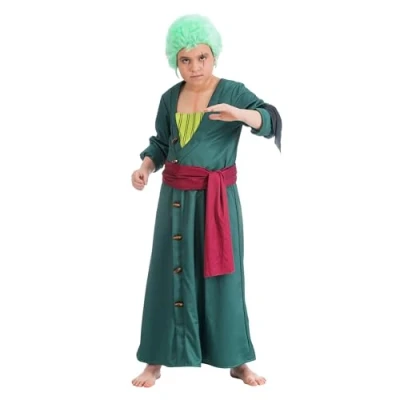 Image of Chaks One Piece Pirate Lorenor Zoro Costume for Children Size 128 152 Anime Carnival Cosplay (128), Green