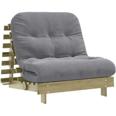 Image of vidaXL Futon Sofa Bed With Mattress Pine Wood Frame Adjustable Backrest 90x200x8 cm Grey Foam Indoor/Outdoor Use Living Room/Bedroom/Guest Room Furniture