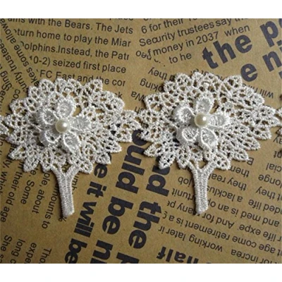 Image of Qiuda 1 Yard Flower Tree Shape Pearl Lace Edge Trim Ribbon 5.3 cm Width Vintage Style Off White Edging Trimmings Fabric Embroidered Applique Sewing Craft Bridal Dress Embellishment Clothes Embroidery