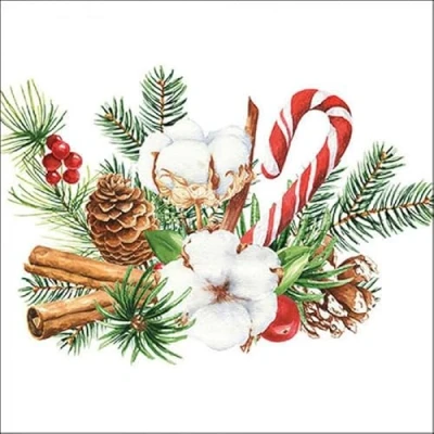 Image of Ambiente Pack of 20 Christmas Foliage Pine Cone Candy Cane Paper Napkins Table Decorations Xmas Festive 33cm x 3 Ply