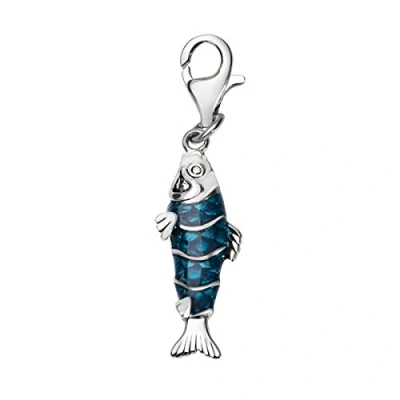 Image of Quiges 925 Sterling Silver 3D Blue Enamel Ocean Fish Lobster Clasp Charm Clip on Pendant