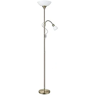 Image of Eglo Floor lamp Up 2, 2 Light Made of Metal, Glass and Plastic, Living Room in Burnished White, with Switch, Ceiling floodlight Reading lamp, E27, E14
