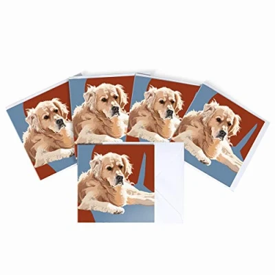 Image of Leslie Gerry Golden Retriever Blank Greeting Card Pack of 5 Multipack